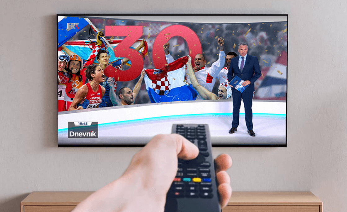 Croatel TV showing 30-year anniversary broadcast graphic