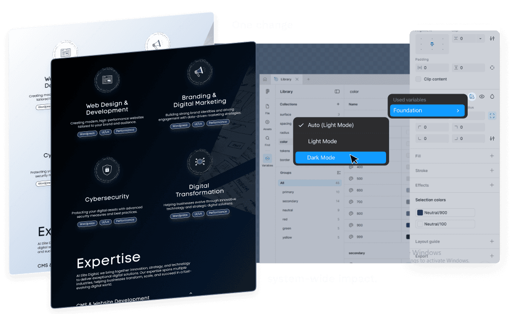 Design system foundations in Figma with light and dark mode variables
