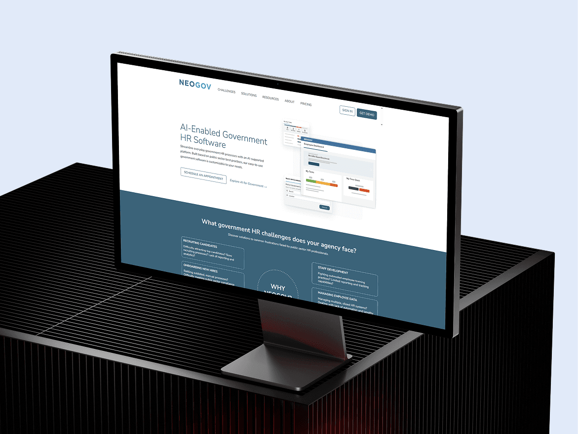 Neogov product display heading on dark monitor