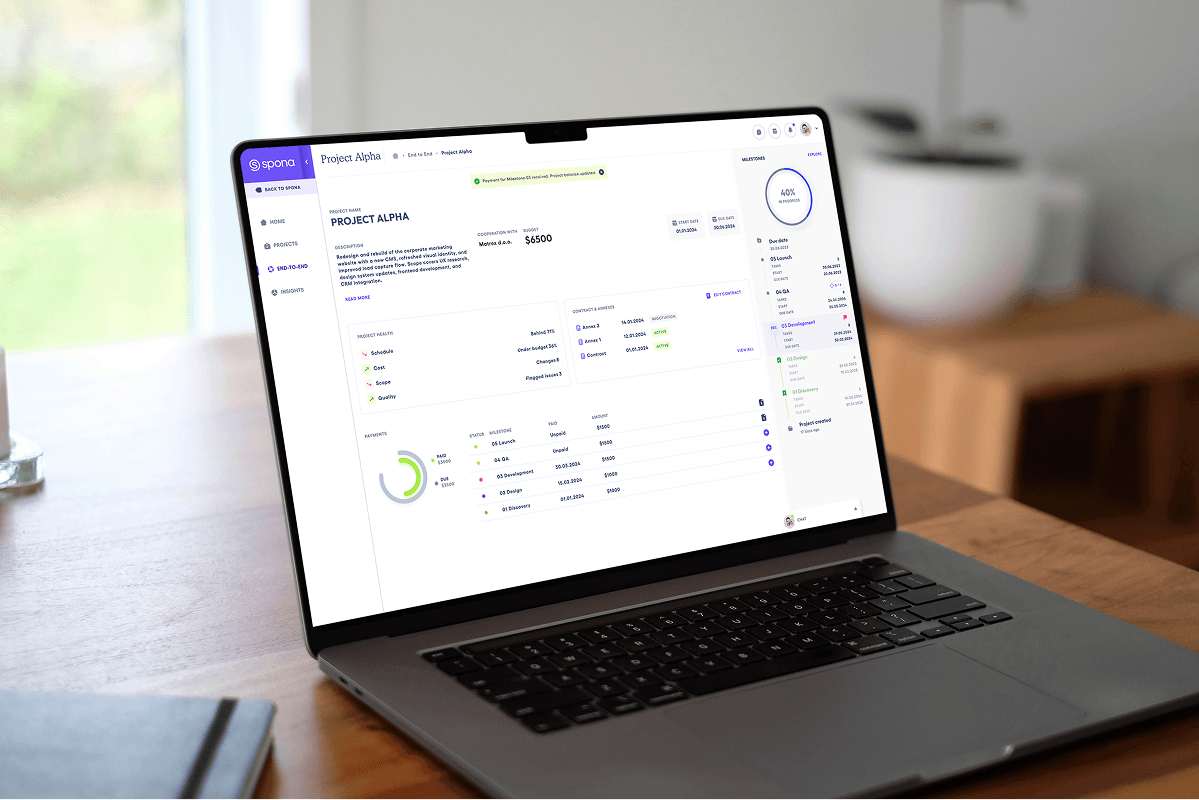 Spona company profile page on monitor